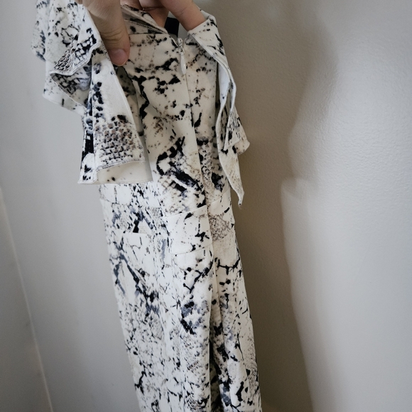 Rachel Roy Midi Dress Elegant Black White Snake Print Cocktail Neutral Ruffle - Picture 5 of 15